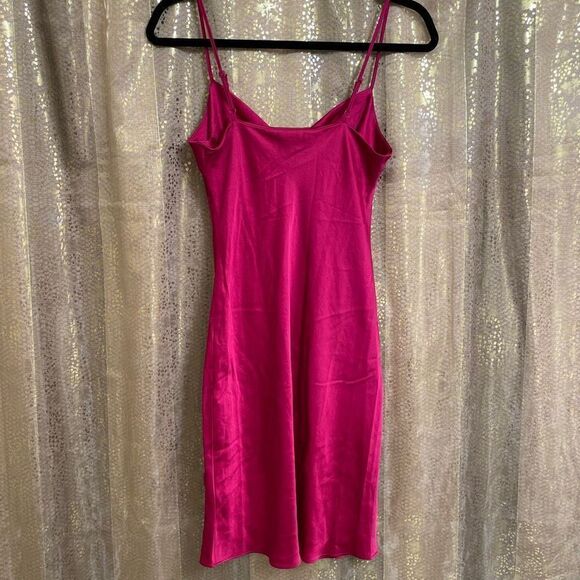 Express Magenta Pink Satin Cowl Neck Midi Slip Dress, S - Picture 2 of 6